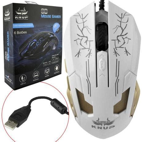 Mouse Gamer Pro Led Alta Precisão Pc Notebook 3200 Dpi Branco Knup KP