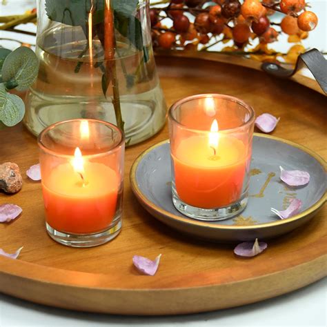 Orange Round Glass Votive Candles 12pcbox Bazaar Home