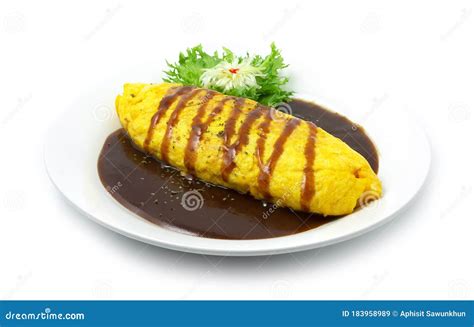 Omurice Omelette With Rice In Brown Sauce Gravy Japanese Food Stock