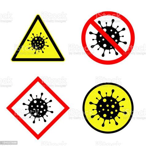 코로나바이러스 주의 표지판 세트 검역 기호 0명에 대한 스톡 벡터 아트 및 기타 이미지 0명 Covid 19 개념