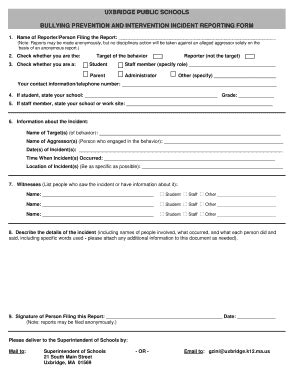 Fillable Online Uxbridge Public Schools Fax Email Print Pdffiller