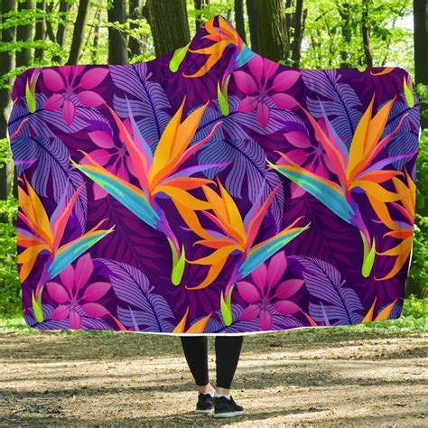 Floral Hawaiian Tropical Palm Leaves Pattern Print Hooded Blanket Leaf Print Pattern Palm