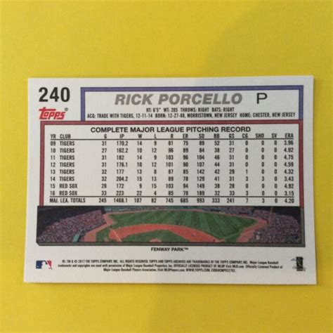 2017 Topps Archives 1992 240 Rick Porcello For Sale Online EBay