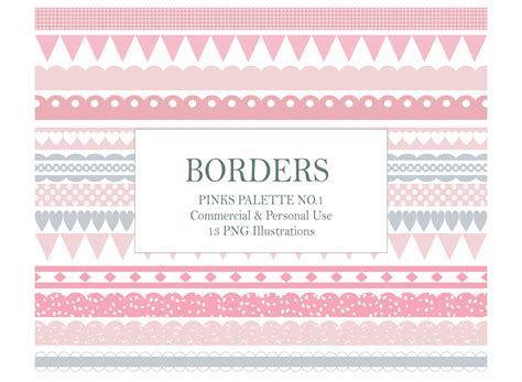 Border Clipart, Pink Border Clip Art, Hearts, Flowers, Scallop, Instant ...