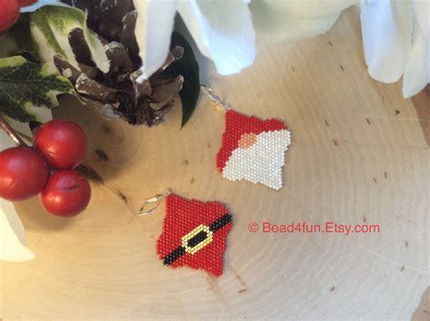 Seed Beaded Earrings Name Christmas Santa Ornament Etsy In 2021