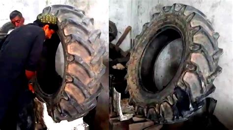 Amazing Technique Of Repairing A Huge Tractor Tire Big Cut Tractor