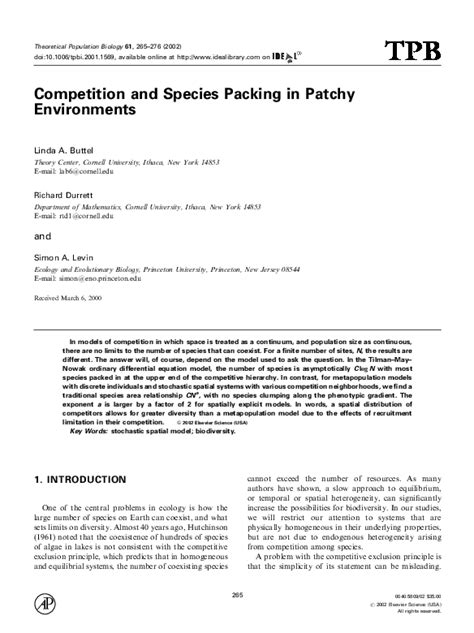 Pdf Competition And Species Packing In Patchy Environments