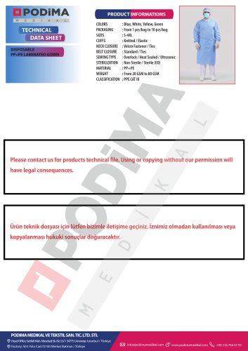 Disposable Pppe Laminated Gown Ultrasonic Podima Medikal Pdf