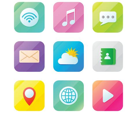 Set Of Mobile Application Icons Vector Art & Graphics | freevector.com