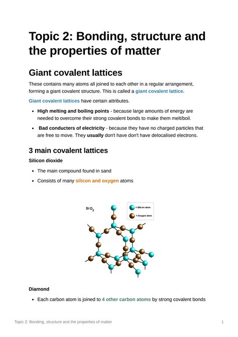 Solution Aqa Gcse Chemistry Notes Topic 2 Bonding Structure And The Properties Of Matter