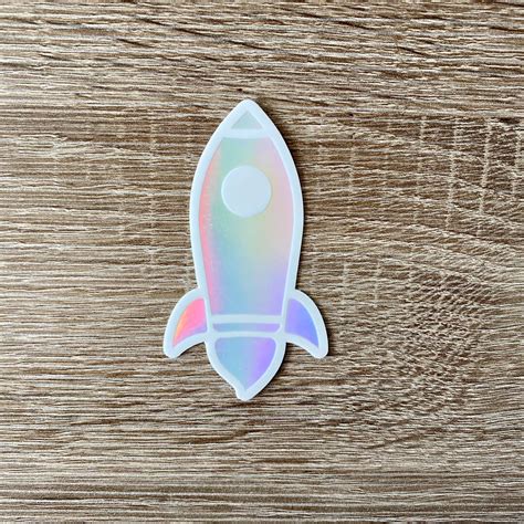 Rocketship Holographic Sticker Outer Space Thermos Cute Etsy