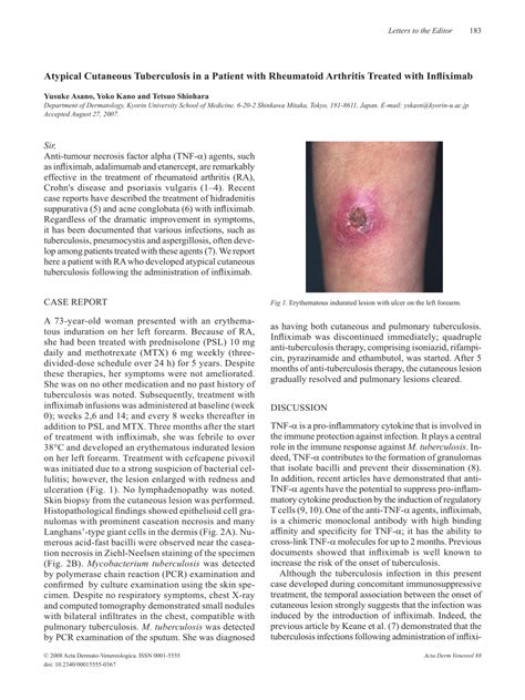 Pdf Atypical Cutaneous Tuberculosis In A Patient With Rheumatoid