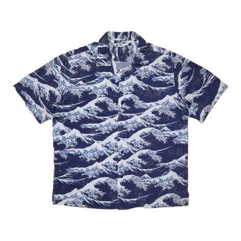 Uniqlo X Hokusai Kanagawa Wave Open Collar Shirt Kemeja Kerah Terbuka