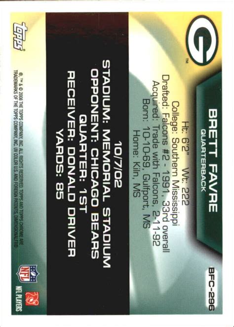 2008 Topps Chrome Brett Favre Collection Football Card BF296 Brett