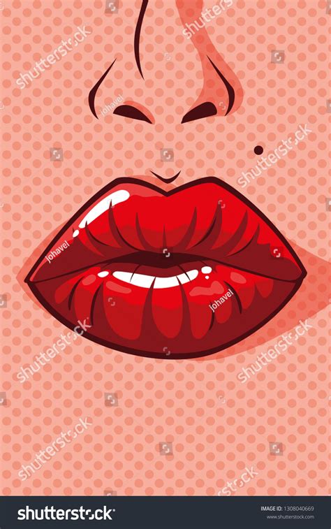 Sexy Woman Lips Pop Art Style เวกเตอร์สต็อก ปลอดค่าลิขสิทธิ์