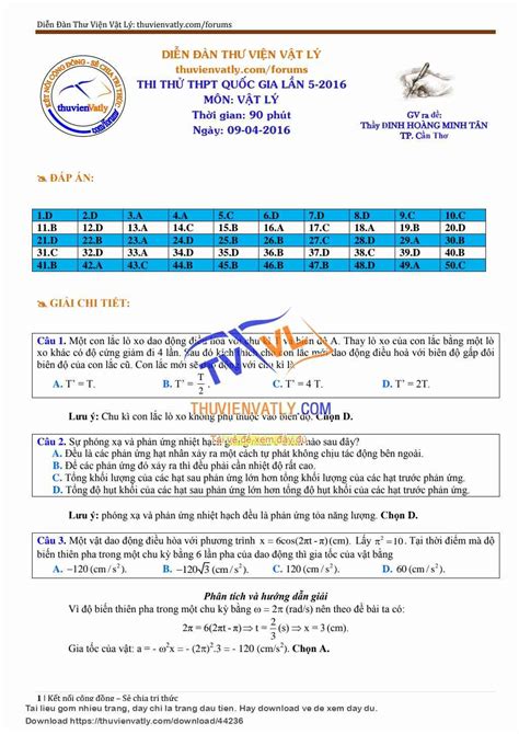 pdf Giải chi tiết đề thi thử THPT QG môn Vật Lý Thư Viện Vật Lý