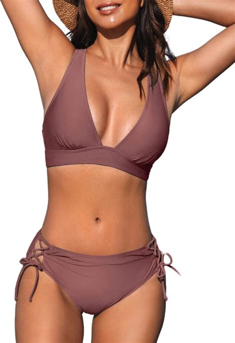 CUPSHE Bikini Set For Women V Neck Triangle Top Wide Straps Cross Back