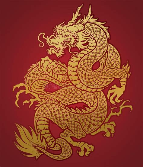 Coiled Chinese Dragon Gold on Red stock illustration | Dragon ...