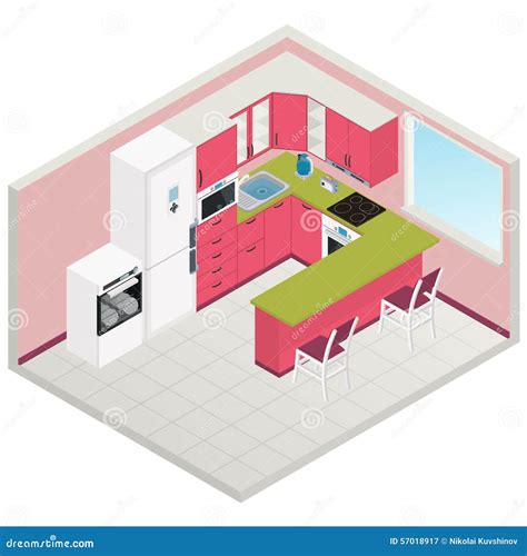 Interior Isométrico De La Cocina Del Vector Ilustración del Vector