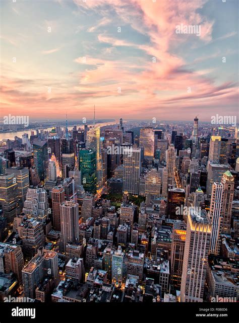 Midtown And Lower Manhattan In New York City From High Perspective