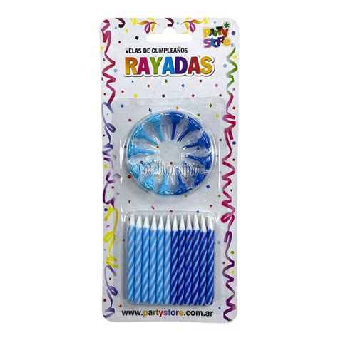 Vela Rayada Torneada Colores Varon X24u Con 12 Bases Cotillonisimo