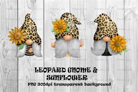 Leopard Gnome Sunflower Gnome Sublimation Png