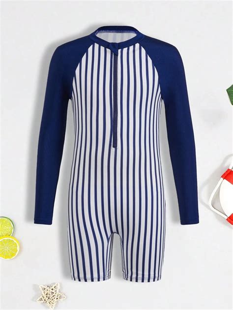 Shein Tween Boy S Casual Stripe Color Block Tight Fit Long Sleeve One