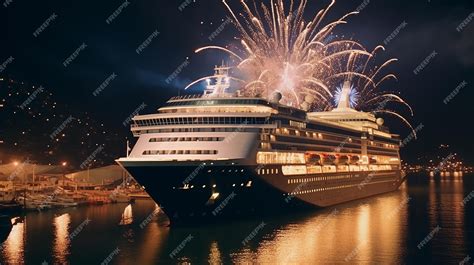 Premium AI Image | Cruise ship with fireworks in the night sky 3d rendering