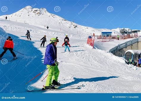 Skiers In Hintertux Glacier Ski Resort Zillertal Austria Editorial