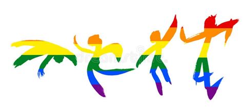 Hand Drawn Dancing People Silhouettes Colored In Lgbt Rainbow Flag