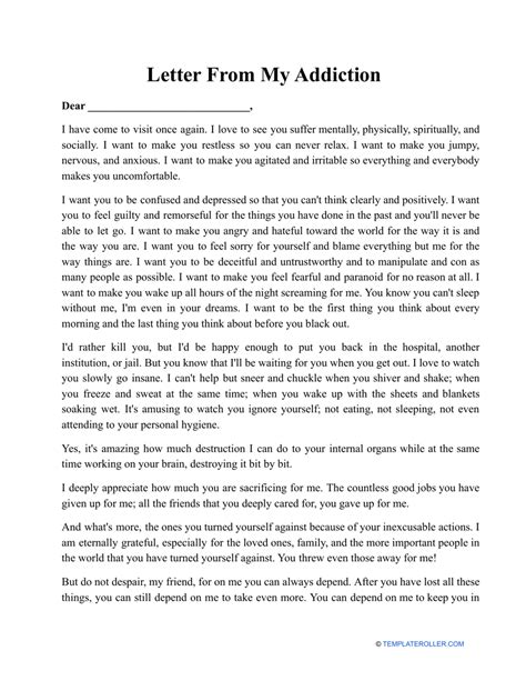 Letter From My Addiction Template Download Printable Pdf Templateroller