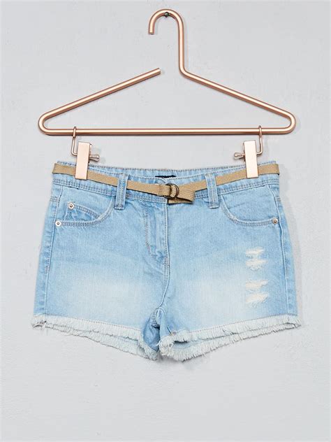 Short Jean Destroy Ceinture Denim Clair Kiabi