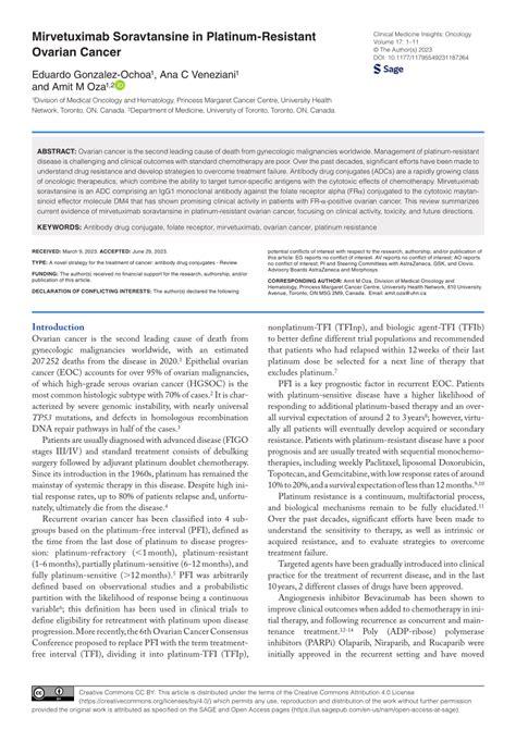 Pdf Mirvetuximab Soravtansine In Platinum Resistant Ovarian Cancer