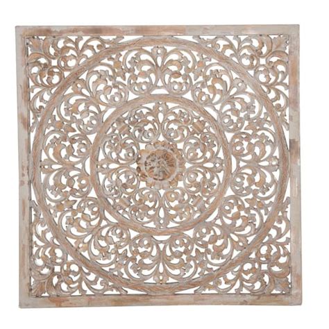 Litton Lane Wood Brown Handmade Intricately Carved Floral Wall Decor