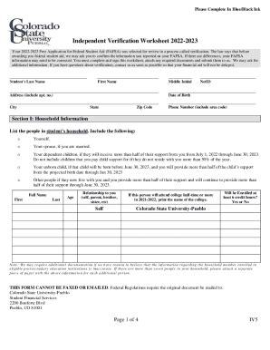 Fillable Online Independent Verification Worksheet Csu