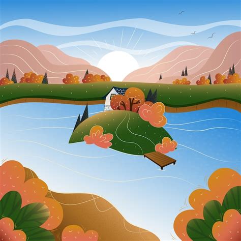 Premium Vector Autumn Landscape With A Cute House Autumn Landscape