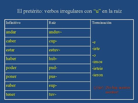 Cual De Estos Verbos Es Irregular En El Preterito Uno