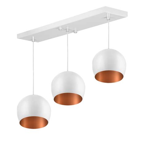 Lustre Pendente Bola Triplo Base Retangular Branco Cobre Leroy Merlin