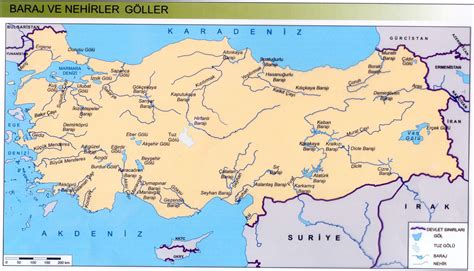 Türkiye Dilsiz Haritası üzerinde Göller Ve Akarsular