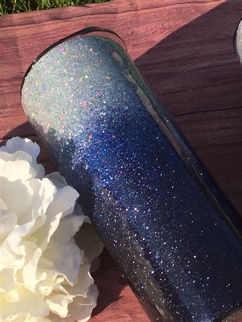 Blue And Silver Glitter Ombré Personalized Tumbler Glitter Etsy