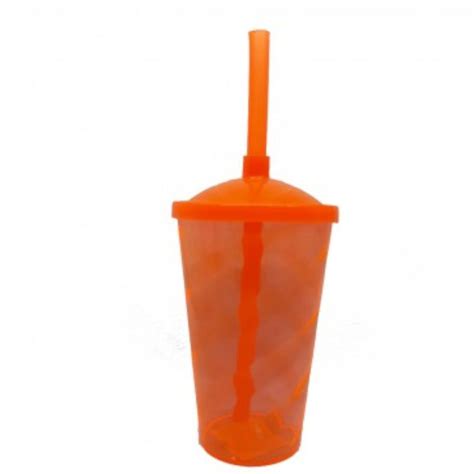 COPO FEST TAMPA E CANUDO 400 ML LARANJA TRANSPARENTE LSC TOY