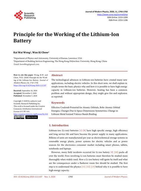 Pdf Principle For The Working Of The Lithium Ion Battery