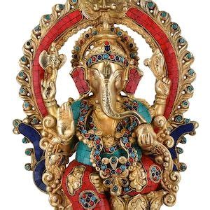 Lord Ganesha Sitting On Lotus Brass Idol Hindu Good Luck God Etsy