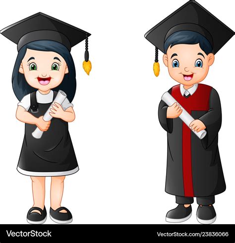 Cartoon Boy And Girl In Graduation Costume Vector Image