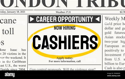 Cashier Career Recruitment Offer Job Ad Newspaper Classified Ad