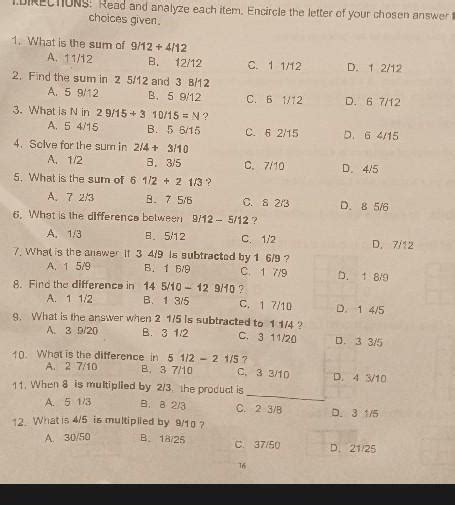 Grade Math Quarter Test Brainly Ph