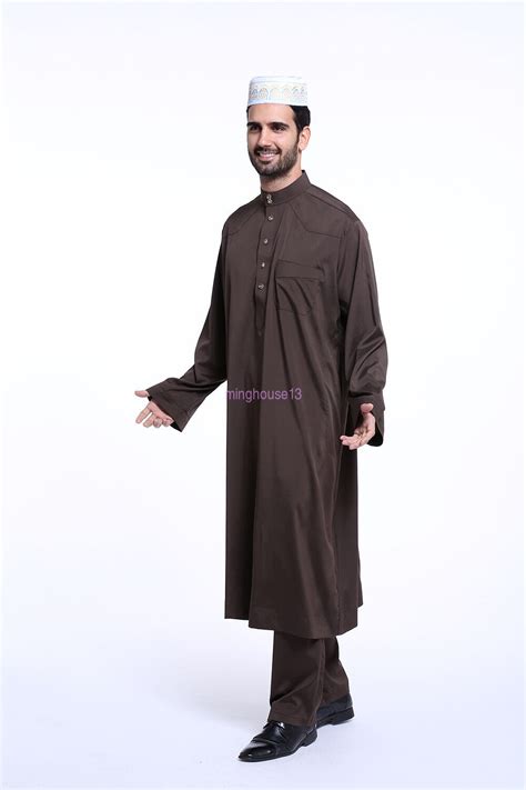 Men Muslim Dress Saudi Style Thobe Robe Islamic Kaftan Abaya Arab Dubai