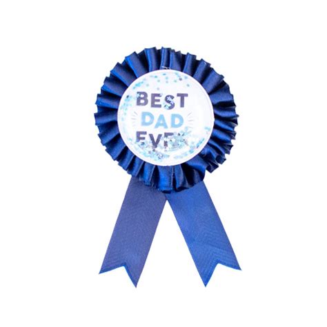 Fathers Day Best Dad Ever Blue Rosette Pin Badge 15cm Partyrama