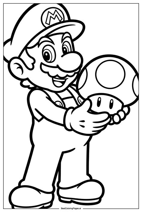 Cogumelo Mario Para Colorir - Mário a Segurar um Cogumelo Desenhos para Colorir - Grátis Imprimível ...