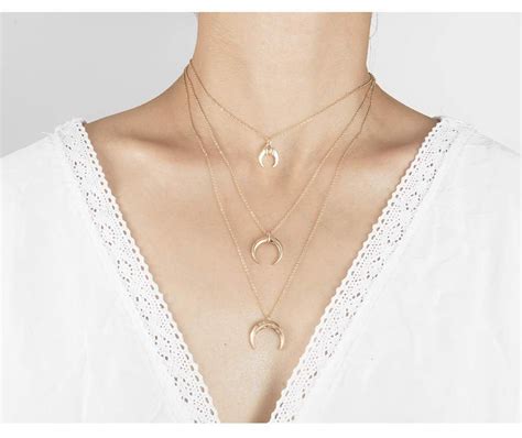 Collier Multirang Lune Corne Bijoux Fantaisie Femme